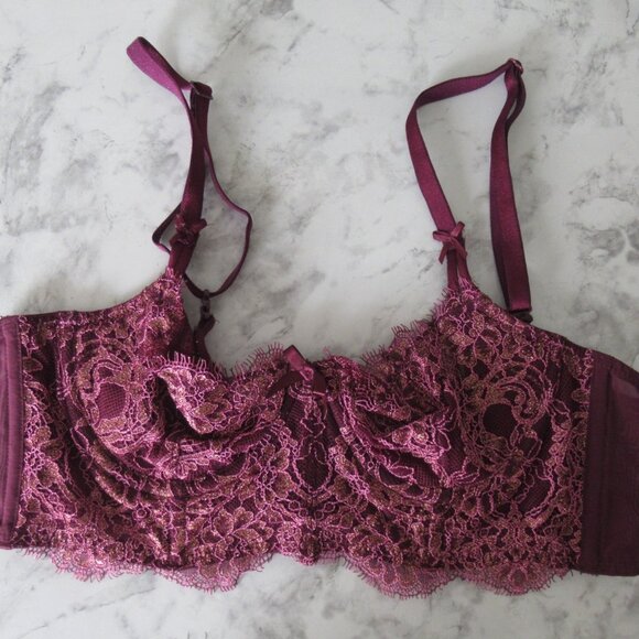 Victorias Secret Bra 32B Push Up Without Padding Purple Lace Underwire - Picture 1 of 7